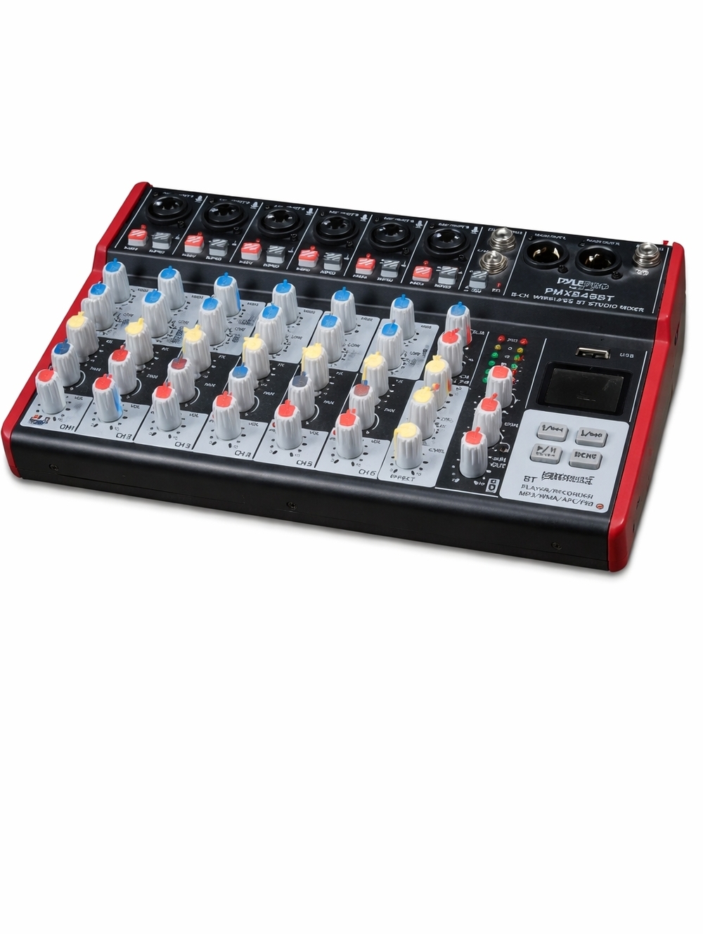 Pyle PMXASBT 8-Channel Mixer in Black & Red